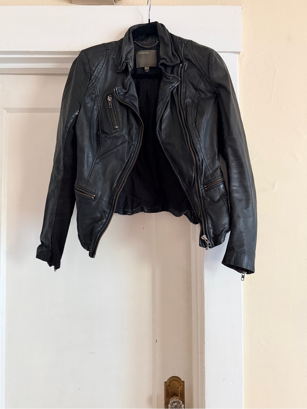 Muubaa Lamb Leather Moto Jacket Black Asymmetrical Zip Women’s US 2 EU 34